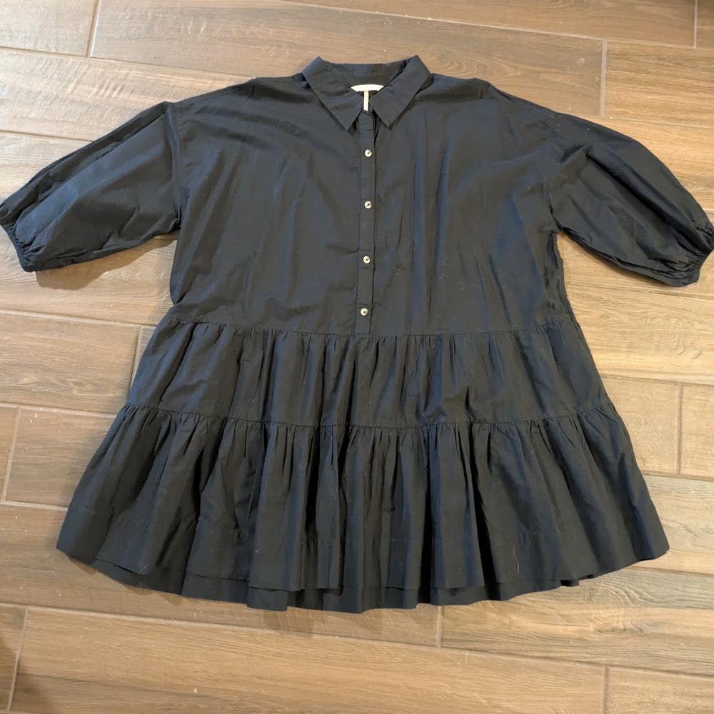 Free People Misha Mini Dress - Black Button-Up Tiered Dress